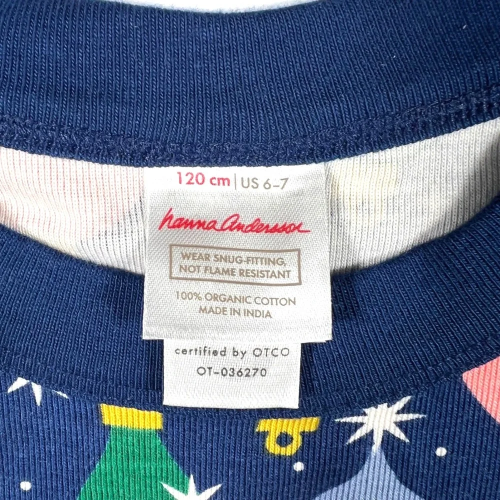Hanna Andersson Kids 6-7 Shiny Bright Ornaments Organic Cotton Pajamas Navy Blue
